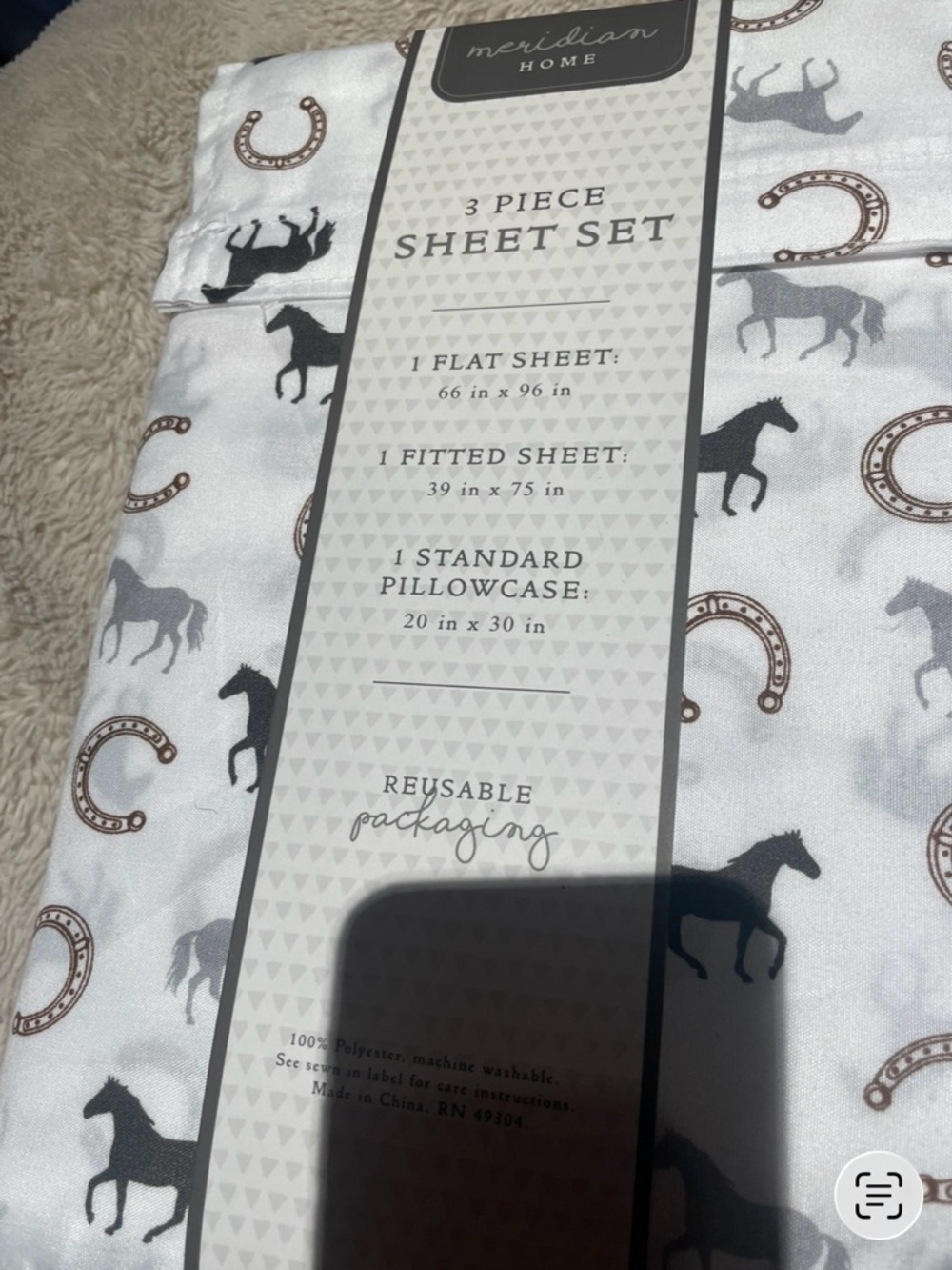 NWT Western Themed Horse and Horseshoe Twin Sheet Set - Picture 2 of 4